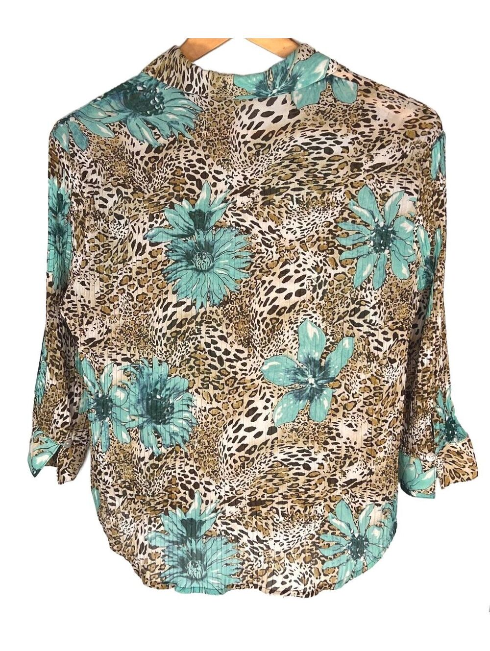 Vintage Violet & Claire Leopard Floral Button Down Y2K Mob Wife Indie Sleaze Med - Picture 2 of 7